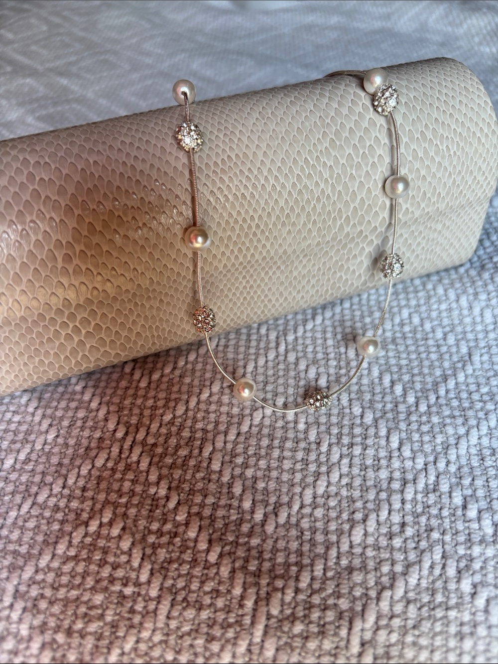 Elegant Pearl and Crystal Station Necklace - White quantity 2!
